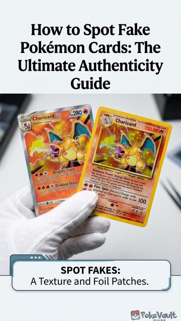 How to Spot Fake Pokémon Cards: The Ultimate Authenticity Guide Comparison between real and fake Pokemon cards showing card texture and foil differences