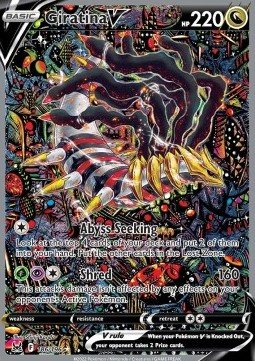Giratina V Pokémon card featuring the iconic alternate art from Lost Origin